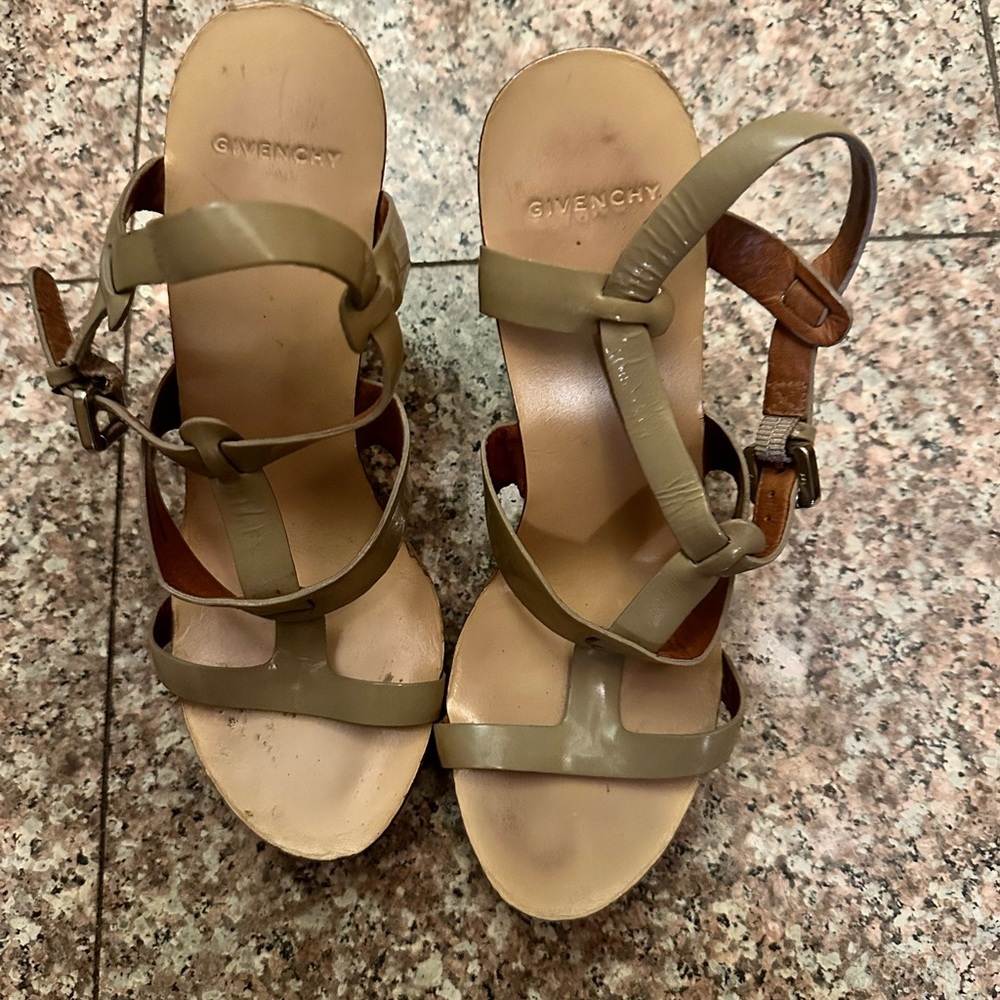 Givenchy Olive Leather Strappy High-Heel Sandals